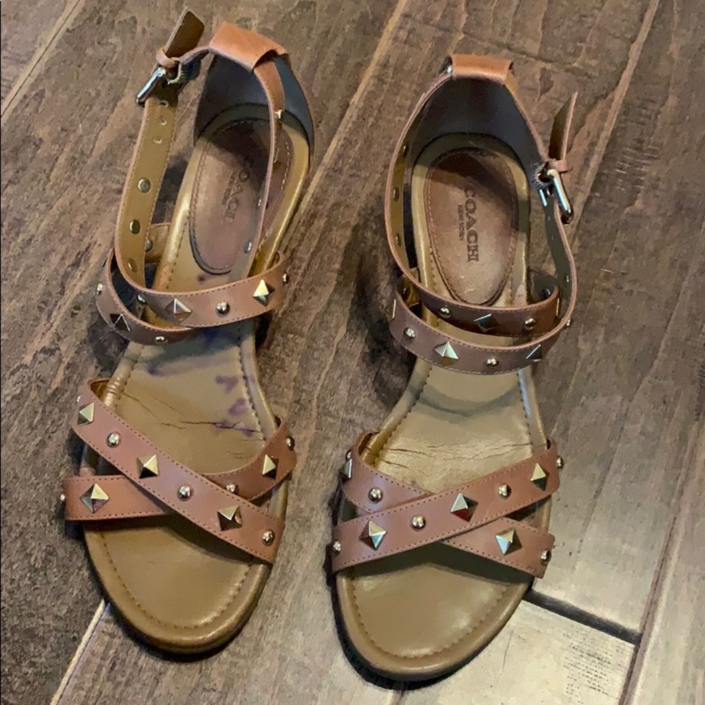 Tan studded Coach sandals